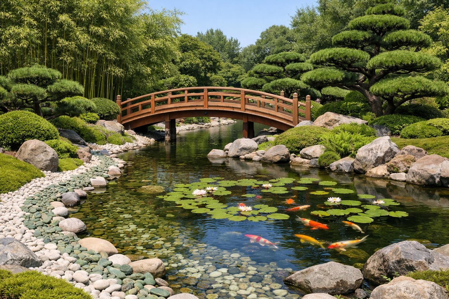 découvrez comment aménager un jardin zen apaisant avec une rivière, un bassin et un pont pour créer votre propre oasis de tranquillité et de beauté naturelle.