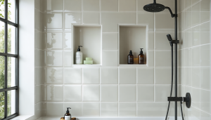 découvrez comment créer des niches de rangement pratiques dans votre douche en utilisant des panneaux hydrofuges pour un espace organisé et durable.