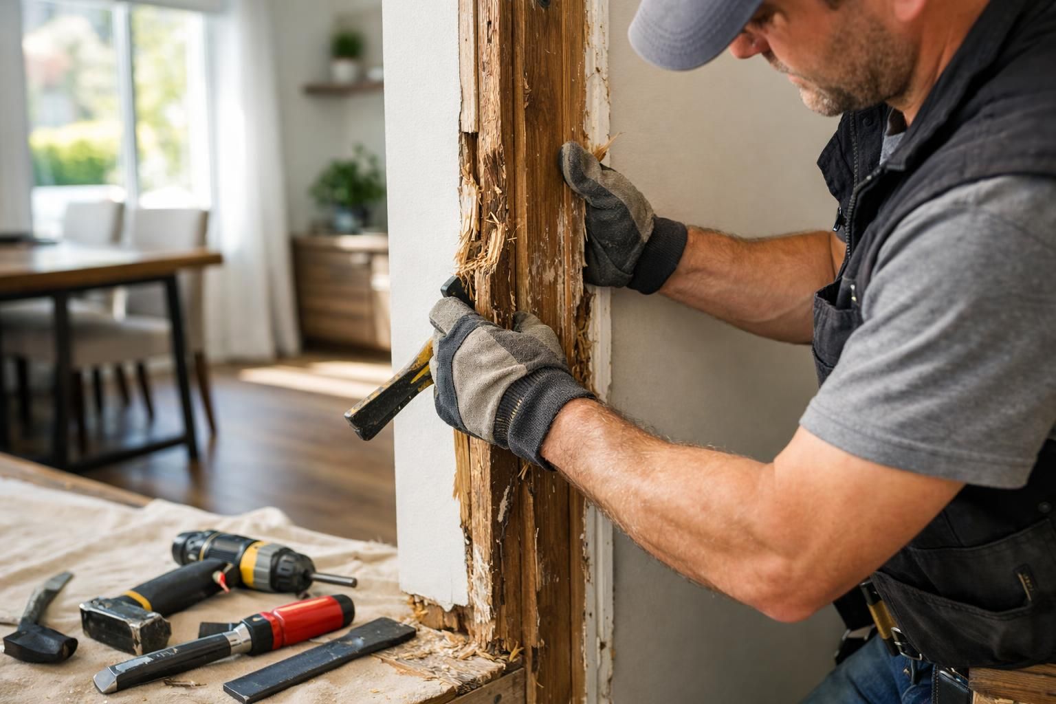 apprenez à remplacer une porte de communication en déposant l'ancien dormant pour un résultat optimal et un intérieur rénové facilement.